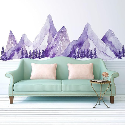Large Mountain Wall Decals, Purple Pine Tree Peel and Stick Vinyl Wall Stickers & Murals, Removable Home Room Wall Decor for Bedroom Living Room Bedroom Classroom Office Nursery
