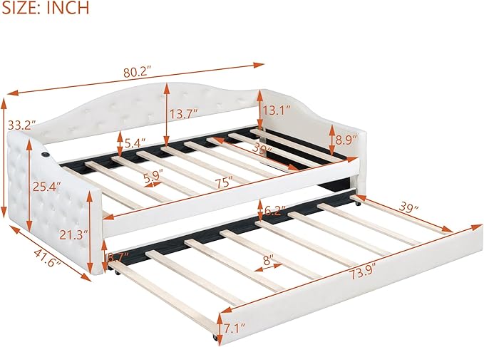 Bellemave Twin Size daybed Frame with Trundle for Adults, Kids, Girls, Teens, Tufted daybeds with Trundle for Living Room, Velvet, (Mattress not Included), Beige