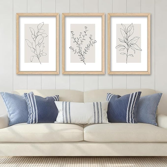 YWJKWLGS Neutral Botanical Prints Framed Wall Art Decor 11x16 Inch Set of 3 Boho Plant pictures Sign minimalist Vintage for Bedroom Office bathroom Wall Hanging (Wood)
