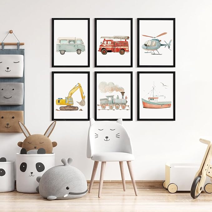 Car Wall Art Boys Room Canvas Wall Decor Nursery Prints Transportation Vehicle Wall Art Kids Toddler Posters Construction Truck Picture Boy Nursery Artwork for Bedroom Playroom 8x10x6 Inch Wood Framed