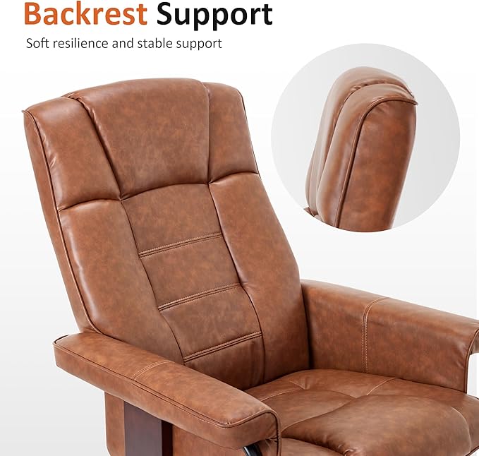 MCombo Manual Swivel Recliner with Ottoman, Chair Ottoman Set for RV Small Spaces, Living Room, Bedroom, Office 9019 4919 (Faux Leather, Saddle)