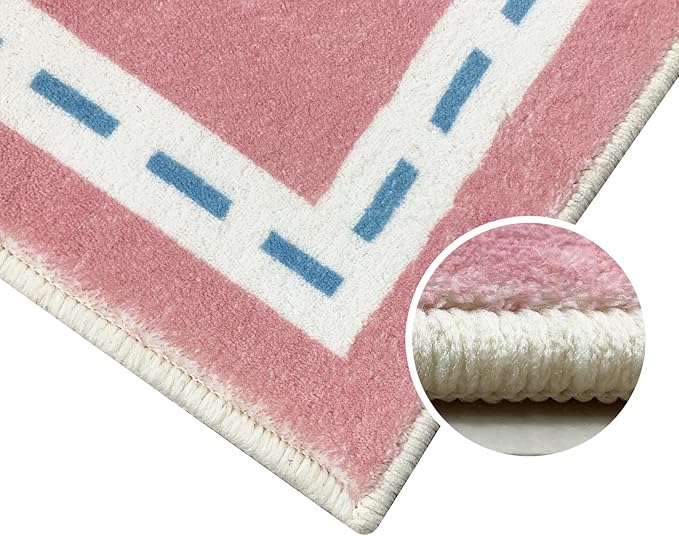 Kids Rug Carpet Hopscotch Play Mat 3x5Ft Pink Car Road Area Rug for Kids Girls Boys Bedroom Playroom Nursery, Nonslip Numbers Educational Children Throw Rug, Indoor Decor, Pink