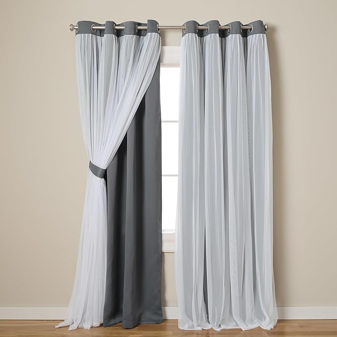TOWN & COUNTRY LUXE Talia Double Layer Indoor Curtains, Sheer and Room Darkening Blackout, Grommet Top, Energy Efficient, 2-Pack Set, 52"x108", Black Pearl