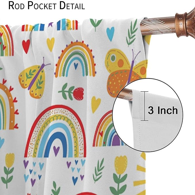 Boho Rainbow Curtains for Kids Nursery Colorful Floral Sun Star Clouds Pastel Bohemian Pattern Print Window Drapes for Girl Bedroom Living Room Kitchen Decor,2 Panel Set,72Wx63H Inch Blackout