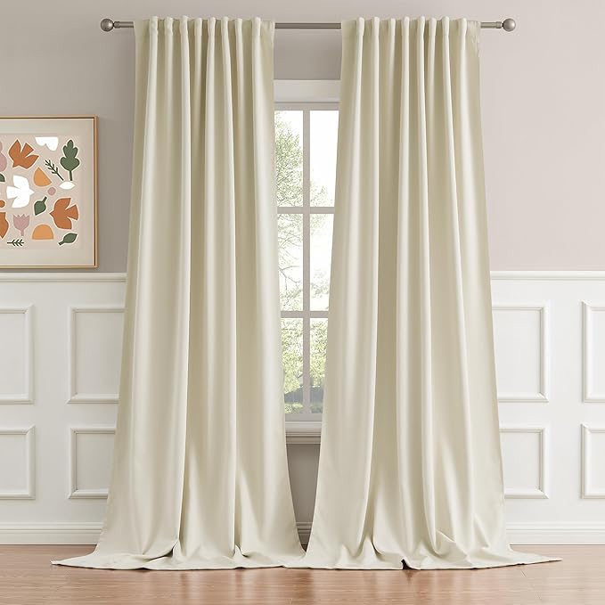 DUALIFE Cream Beige Curtains 105 Length 2 Panels, Blackout Curtains Thermal Insulated Window Treatment Room Darkening Drapes for Living Room Back Tab/Rod Pocket, 52 by 105 Inches Long