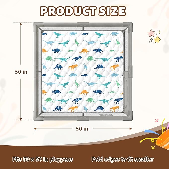 Baby Play Mat 50"x50" Extra Thick Foam Playmat - Water-Resistant Non-Slip Floor Mat & Cushioned Crawling Mat for Babies, Infants & Toddlers for Tummy Time(Dino)