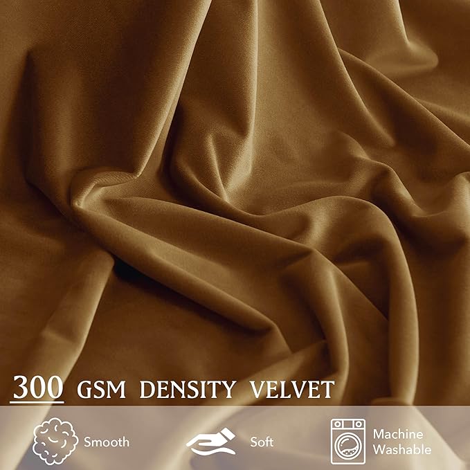 StangH Gold Brown Pinch Pleat Velvet Curtains 108 inches, Thermal Insulated Floor to Ceiling Drapes Luxury Elegant Home Decor for Bedroom Home Office, W72 x L108, 1 Panel