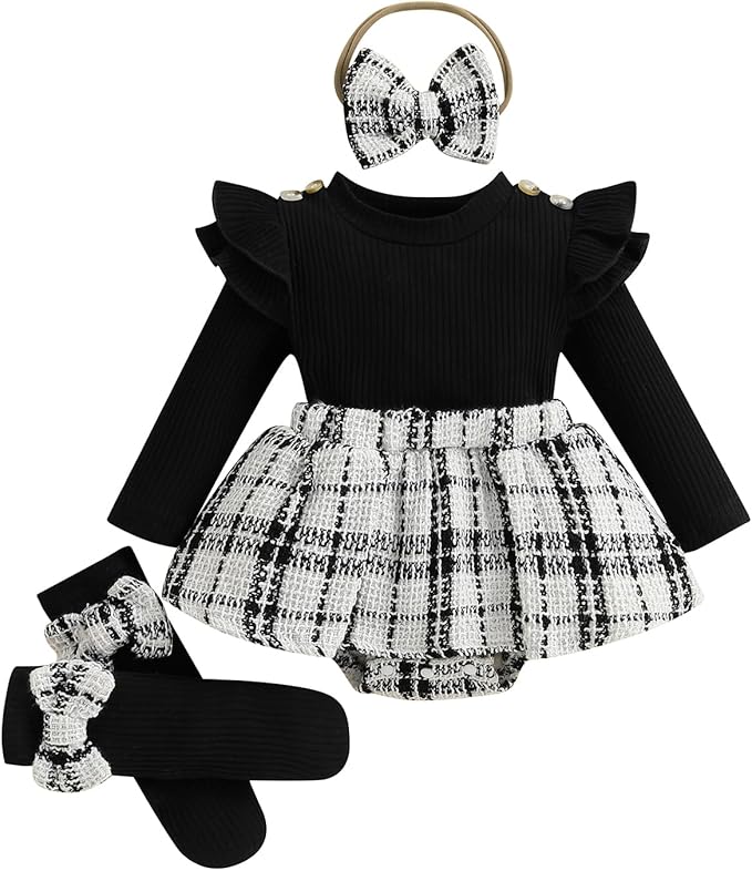 Giraropa Baby Girl Fall Winter Clothes Long Sleeve Romper Dress + Socks + Headband Newborn Infant Cute Casual Outfits