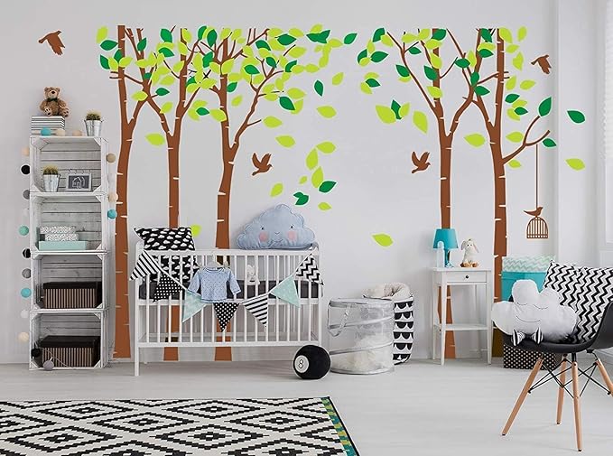 Giant Jungle Tree Wall Decal Tree Wall Sticker Removable Vinyl Sticker Mural Art Kids Room Nursery Bedroom Living Room Decoration (103.9x70.9)
