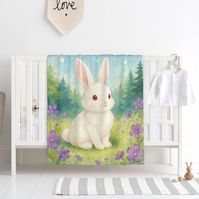 Ship Next Day Personalized Baby Blanket for Kids, Custom Baby Blanket with Name, Super Soft Flannel Blankets, Custom Cute Rabbit Animal Blankets Baby Gifts for Christmas.