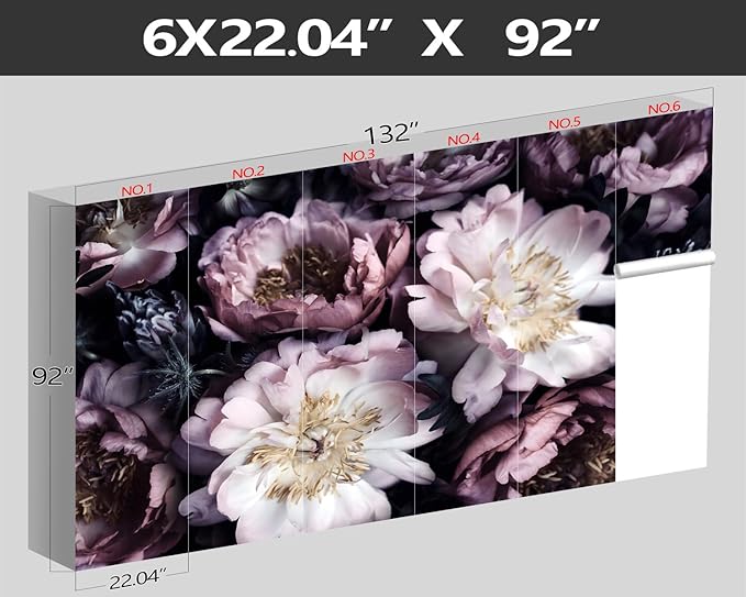 XMPMBM-Purple Peony Floral Fabric Wallpaper Living Room Bedroom Bathroom Wall Mural-W 132" X H 92"（93 Square Foot）
