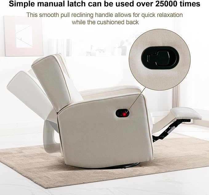 CANMOV Swivel Rocker Recliner Chair, Rocking Chair Nursery Glider Recliner, Manual Glider Chair for Nursery, White