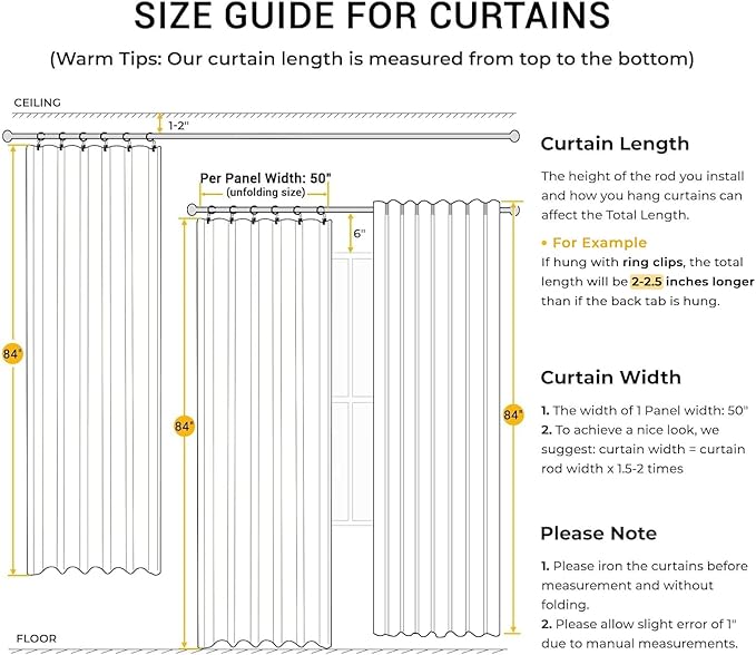 INOVADAY 100% Blackout Curtains for Bedroom, Black Out Curtains 102 Inch Long, Clip Rings Linen Blackout Drapes, Thermal Insulated Room Darkening for Living Room, 2 Panels - Mustard Yellow,W50xL102