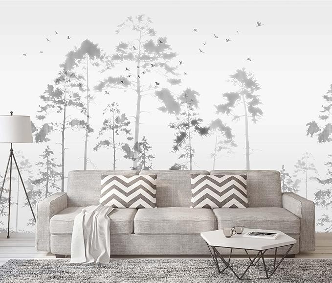 Grey Forest Tree Wallpaper Large Art Wall Mural for Bedroom Livingroom Dining Room (Not Self-Adhesive)