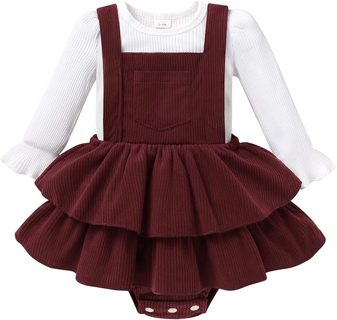 YOUNGER TREE Newborn Baby Girl Fall Winter Outfits Long Sleeve Romper Corduroy Overall Dress Infant Skirt Clothes Sets