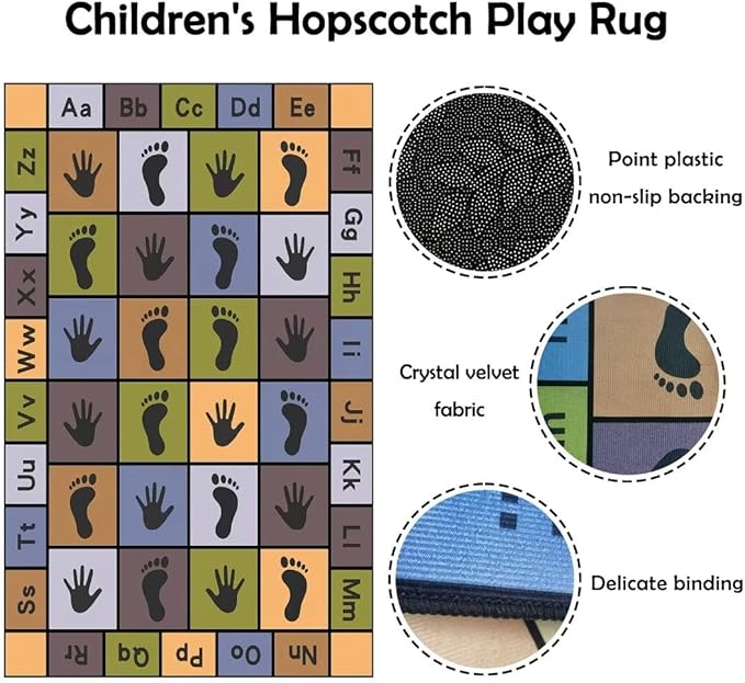 Hopscotch Play Rugs Kids, ABC Alphabet Education Carpet, Playroom Bedroom Living Room Decor Learning mat (Blue,55x79 in)