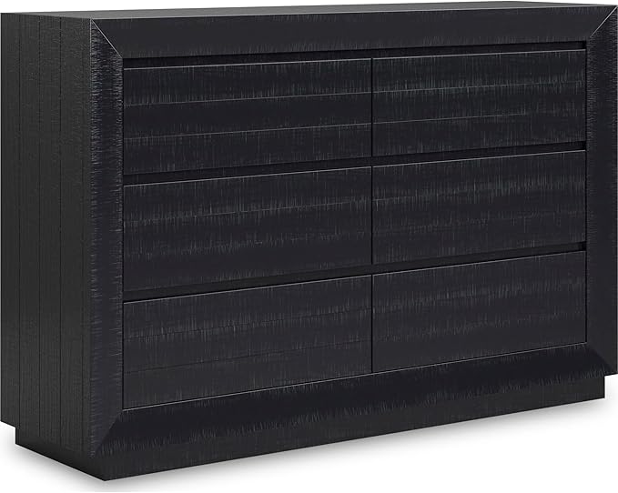 Signature Design by Ashley Londer Casual 6-Drawer Dresser with Safety Stop and Felt Lined, Black