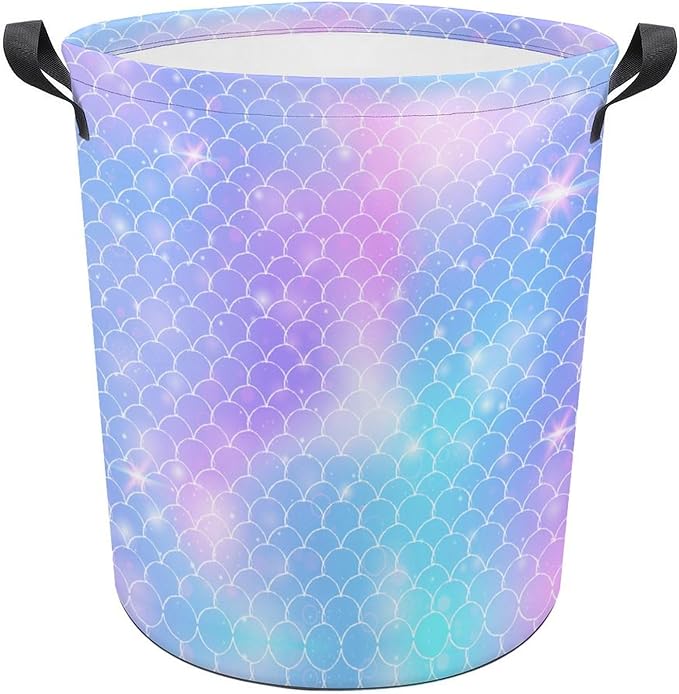 Glitter Mermaid Laundry Basket Girls Room Decor Unicorn Girls Hamper Dirty Clothes Organizer for Kids Baby