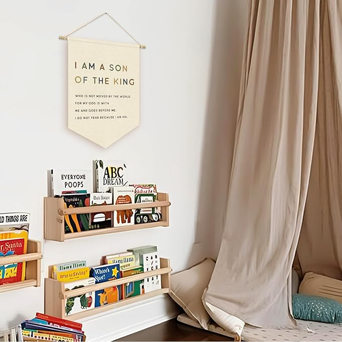 Homeschool Decor Boy Nursery Decor, I am a Son of the King Banner, Christian Religious Bible Verse Wall Hanging Pennant Flag for Boys Bedroom Playroom, Inspirational Wall Decor