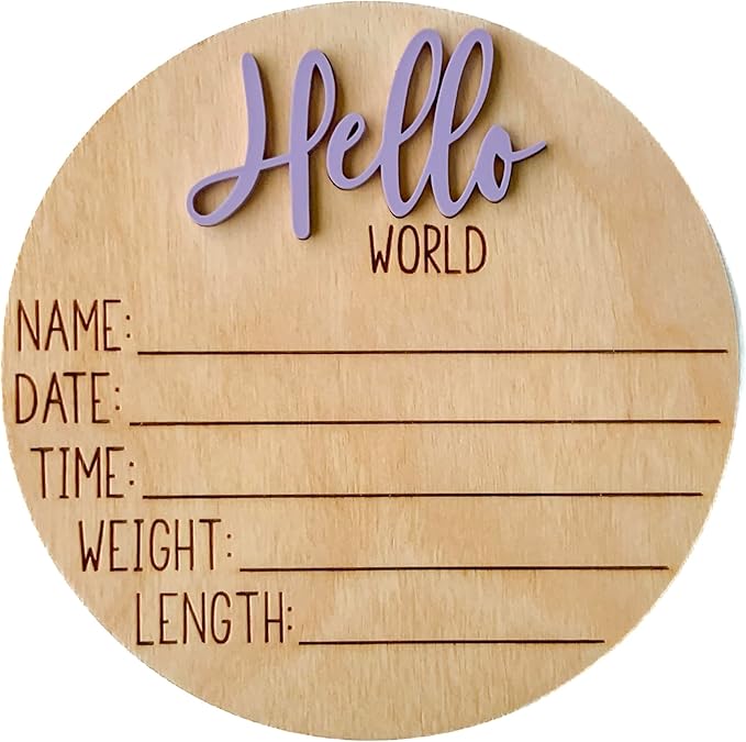 Hello World Newborn Sign, Baby Announcement Sign, Birth Announcement Sign, Hello World Nursery Sign, Baby Hospital Sign, Photo Prop for baby girl boy - (Lilac)