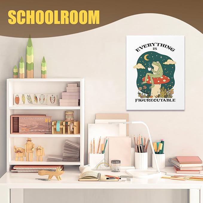 URLLUAE Everything is Figureoutable Inspirational Canvas Poster Prints 11x14 Inch, Rustic Cottagecore Frog Positive Affirmations Canvas Prints Wall Decor for Bedroom Living Room Home