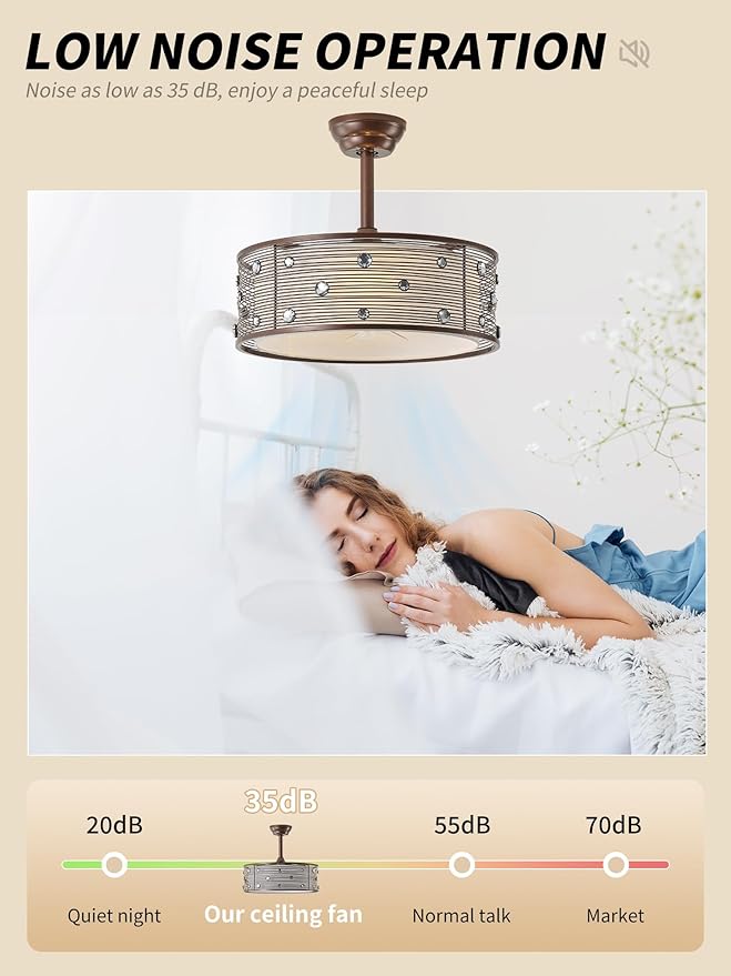 20" Farmhouse Fandelier Ceiling Fan with Light, Rustic Chandelier Ceiling Fans with Lights Remote Control, Caged with 6 Speeds for Bedroom, Living Room, Nursery