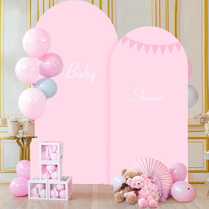 7.2FT Baby Pink Arch Cover,Spandex Fitted Wedding Arch Stand Covers Round Top Chiara Backdrop Cover for Birthday Party Ceremony Banquet Decoration