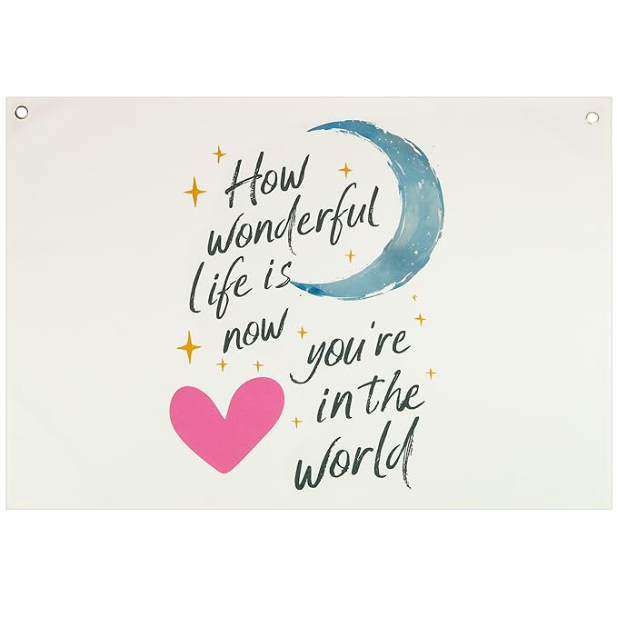 Rectangular Banner Flag Wall Decor Gift for Baby Boy Girl Kid,Nursery Above Crib Classroom Homeschool Playroom Living Room Decor-How Wonderful Life Is Now-Baby Present Shower,Birthday Christmas Gift