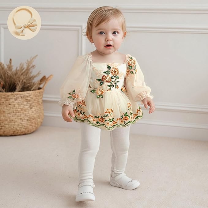 Giraropa Baby Girl Fall Winter Clothes Long Sleeve Romper Dress + Socks + Headband Newborn Infant Cute Casual Outfits