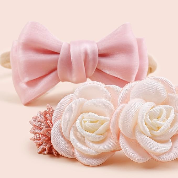 OOSAKU Baby Girl Flower Headbands Set Elastic Floral Headbands 6pcs Soft Nylon Hair Band for Newborn Toddler Hair Accessories (H-F3)