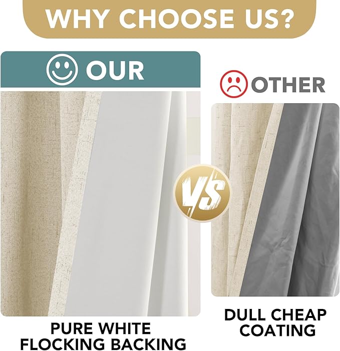 H.VERSAILTEX Linen Blackout Curtains Durable Thick Textured Linen Look 100% Blackout Patio Door Curtain Anti Rust Grommet Extra Wide Sliding Door Curtain Panel, Bleached Sand, W100 x L108 inch