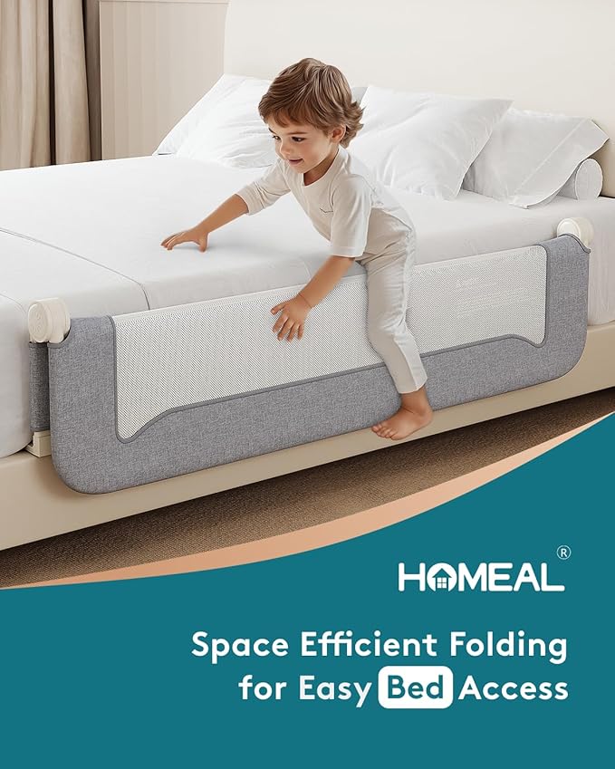 HOMEAL 47in Foldable Toddler Bed Rails with U-Shape Base, Bed Rail for Toddlers, Baby Bed Rail Guard for for Twin, Full, Queen, King Beds, Bed Rail for Baby, Grey