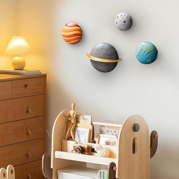 XGZY XGZY4PCS Planet Wall Hanging Set: Simple 3D Relief Art Wall Hanging Set, Fun Decoration for Living Room, Entrance, and Study