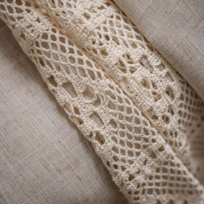 OYX Boho Curtains 63 Inch Length 2 Panels for Living Room, Bedroom Light Filtering Drapes, Farmhouse Vintage Country French Rustic Tassels Pattern Rod Pocket Aesthetic Decor Window Treatments