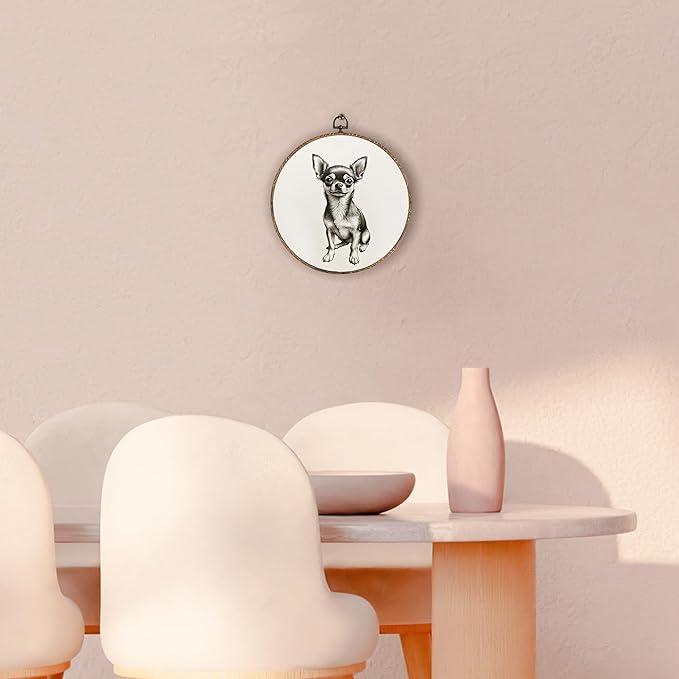 Vintage Chihuahua Round Wall Art Framed, Retro Weiner Dog Round Wall Decor, Chihuahua Weiner Dog Gifts Hanging Canvas Print Wall Sculpture for Bedroom Living Room Decor, 10x10 Inch