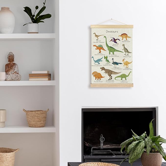 BCUANGD Dinosaur Dino Wall Decor - Toddler Boys Room Wall Art Poster Hanger with Wood Frames, Inspirational Wall Hanging Canvas Decor for Kids Baby Room Nursery Bedroom, 16x24 Inches