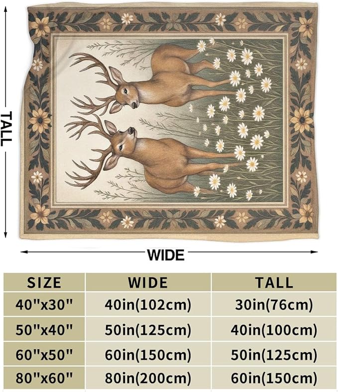 Deer Blanket Rustic Deer Animal Hunting Elk Throw Blanket Soft Cozy Fleece Fuzzy Plush Warm Stuff Bedding Nursery Wildlife Blankets Gifts for Boys Girls Kids Adult Men Women 60"X80"