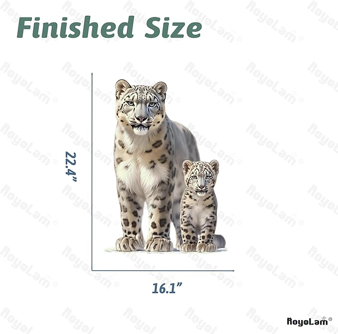 Lifelike Snow Leopard with Cub Wall Decal Nursery Animal Wall Sticker Removable Peel and Stick Wall Art Decor for Kid Baby Classroom Preschool Living Room Playroom Bedroom School