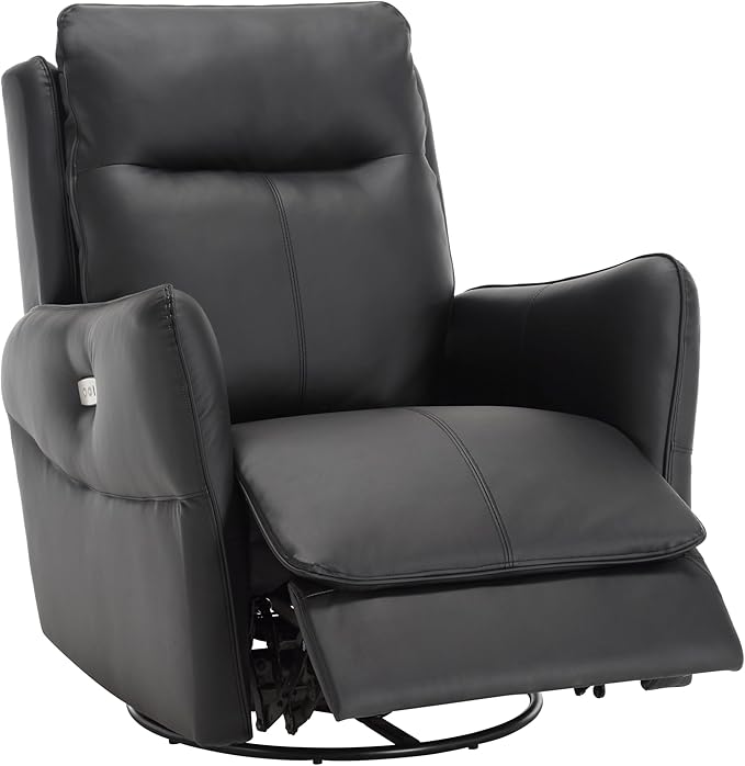 MINCETA Power Recliner Chairs,Modern Upholstered 270 Swivel Nursery Rocker Glider Recliner for Living Room,PU Leather in Black