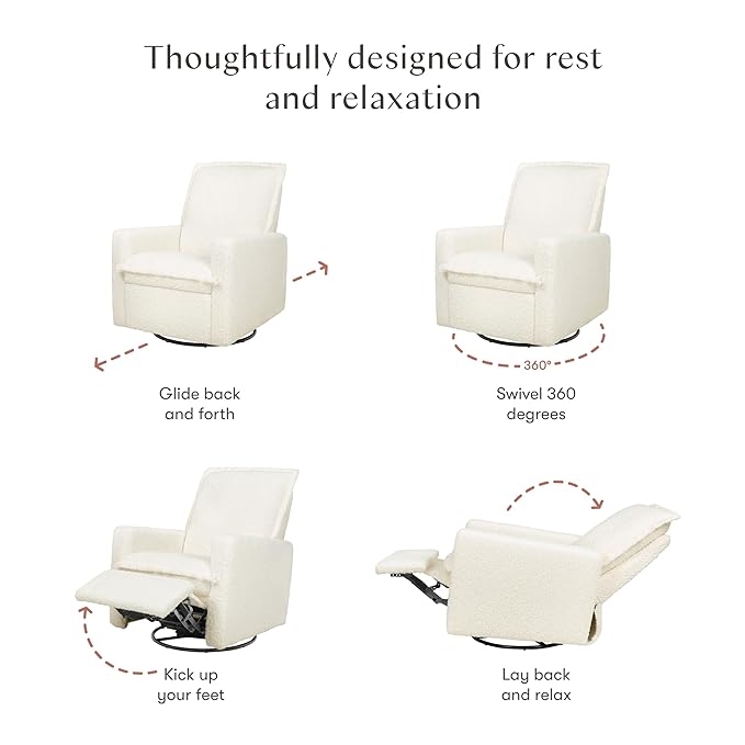 Babyletto Cali Flange Recliner and Swivel Glider in Cream Shearling, Water Repellent & Stain Resistant, Greenguard Gold and CertiPUR-US Certified
