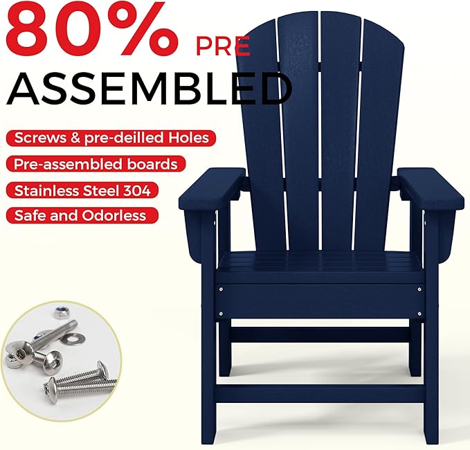 Costaelm Paradise Kids 5-Piece HDPE Outdoor Square Patio Dining Table and Chairs Set, Navy Blue