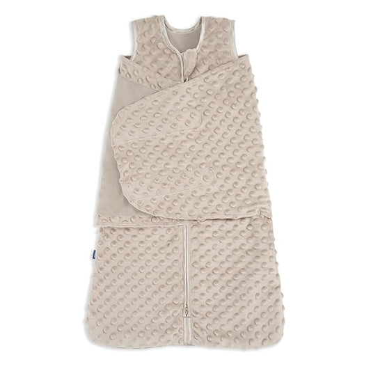 HALO Sleepsack Swaddle, 3-Way Adjustable Swaddle Blanket, TOG 3.0, Velboa, Fawn Grey Plush Dots, Small, 3-6 Months