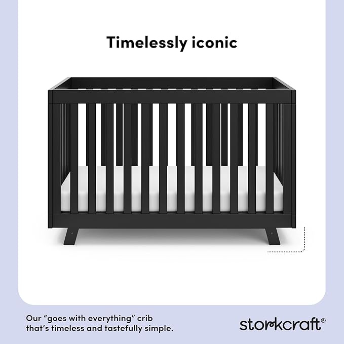 Storkcraft Beckett Convertible Crib (Black) – Converts from Baby Crib to Toddler Bed and Daybed, Fits Standard Full-Size Crib Mattress, Adjustable Mattress Support Base