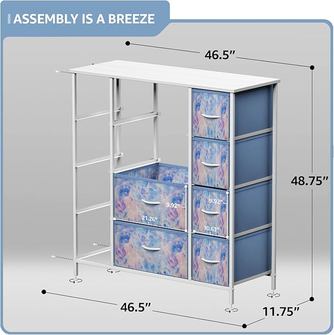 Sorbus Kids Dresser with 12 Drawers - Chest Organizer Unit with Steel Frame Wood Top & Handle, Fabric Bins for Clothes - Large Furniture for Bedroom Hallway Kids Room Nursery & Closet (Blue - Tie-dye)