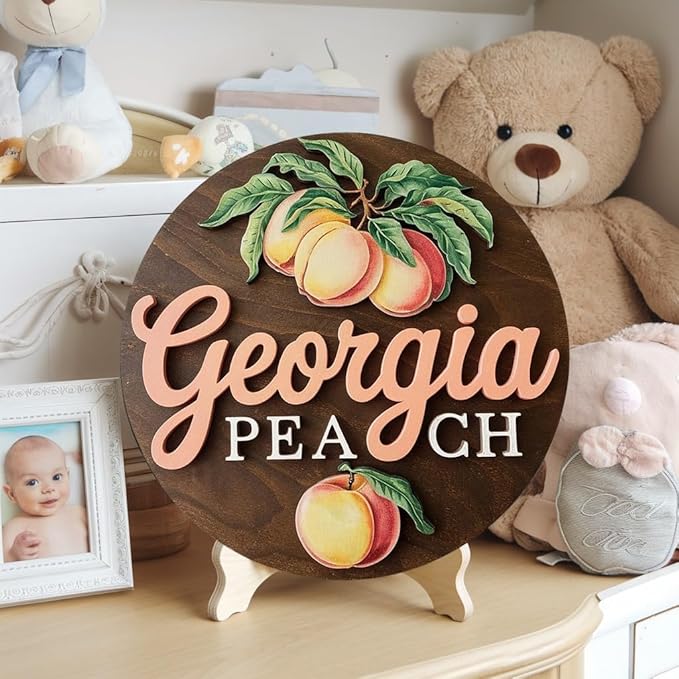 Personalized Name Signs for Kids Room, Peach Sign for Baby Door Decor, Newborn Gifts for Girl, Girls Nursery Wall Bedroom Decorations, Mother's Day Gifts for New Mom Dad Gift