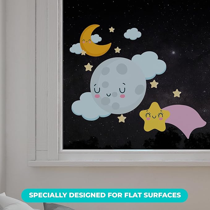 EGD Moon and Stars Wall Decal for Bedroom Decor I Room Decorations I Moon Stickers I Smiley Face Decor I Star Stickers I Baby Nursery Decor I Multiple Sizes Options (40Wx34H)