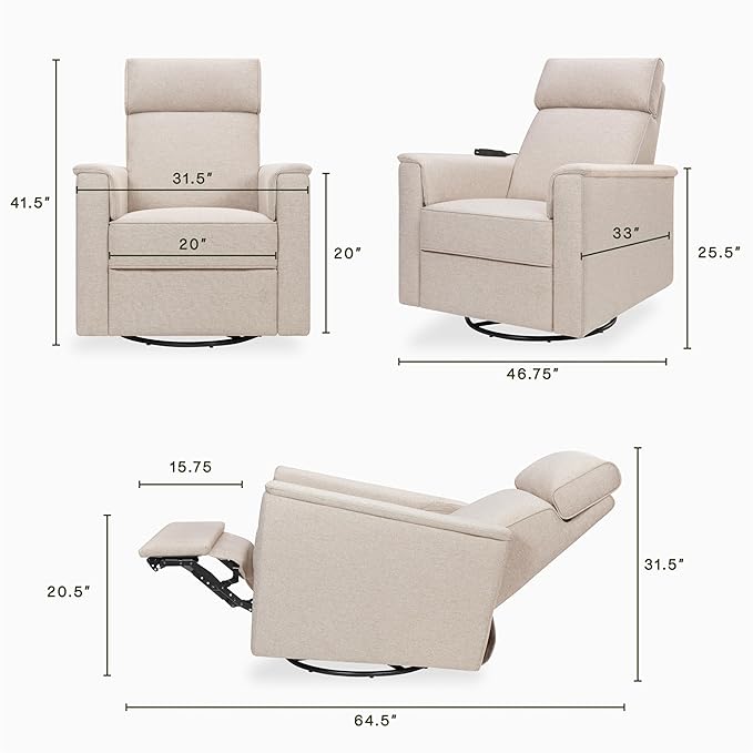 Namesake Willa Deluxe Power Recliner & Swivel Glider with Heat & Massage in Performance Beach Eco-Weave, Built-in USB Charging Port, Greenguard Gold & CertiPUR-US® Certified