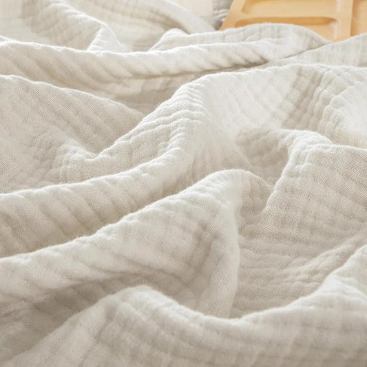 PHF 100% Cotton Muslin Blanket Queen Size 90"x90", 4-Layer Lightweight Gauze Throw, Breathable Cloud-Soft Minimalist Blanket for Bed, Couch, Camping & Baby, Oat Milk, Ideal Gift