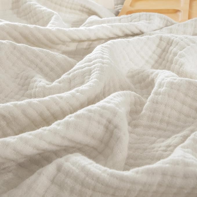 PHF 100% Cotton Muslin Blanket Twin XL Size 66"x90", 4-Layer Lightweight Gauze Throw, Breathable Cloud-Soft Minimalist Blanket for Bed, Couch, Camping & Baby, Oat Milk, Ideal Gift
