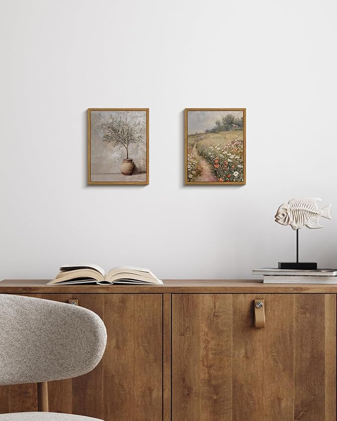 ARPEOTCY Vintage Framed Floral Wall Art, Bedroom Bathroom Country Flower Fields Art Decor, Canvas Print Retro Paintings, Home Rustic Landscape Farmhouse Decor, 8x10 Inch